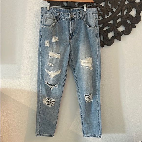 Distressed Light Blue Jeans - Picture 1 of 8